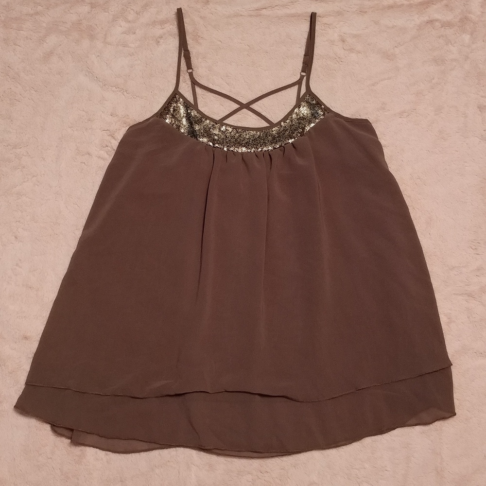 Mossimo Olive Green Sequin Trimmed Top